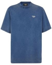 Fendi - Blaues baumwoll-t-shirt mit metallbuchstaben - Lyst