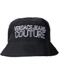 Versace Jeans Couture - Accessoires ,Zwart ,Polyester Zwarte Logo Cloche Hoed - Lyst