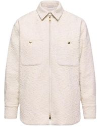 Moncler - Jassen ,Katoen Cotton Blend Bouclé Down Shirt Jacket - Lyst