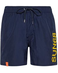 Sun 68 - Badmode ,Blauw ,Polyester Macro Logo Zwemshorts - Lyst