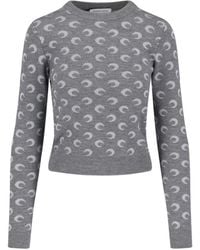 Marine Serre - Grijze Maan Logo Wollen Trui - Lyst