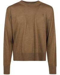 Ami Paris - Truien & Vesten ,Bruin ,Geborduurde Logo Crewneck Sweater - Lyst
