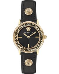 Versace - Logo halo orologio in pelle nero - Lyst