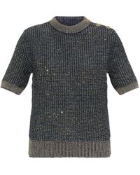 Balmain - Top Met Lurex Garen En Glanzende Pailletten - Lyst