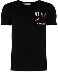 Iceberg - Tops ,Zwart ,Klassieke Ronde Hals T-Shirt - Lyst