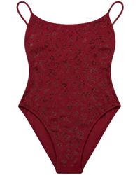 MC2 Saint Barth - Badmode ,Rood ,Katoen Cecille Zonder Mouwen Ronde Hals Badpak Met Bandjes - Lyst