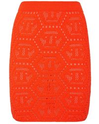 Philipp Plein - Rokken ,Oranje ,Katoen Knit Short Skirt Monogram - Lyst