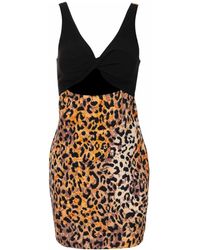 Just Cavalli - Kleedjes ,Veelkleurig ,Polyester Cady Mini-Jurk Met Luipaardprint - Lyst