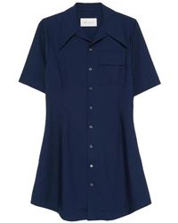 Ami Paris - Kleedjes ,Blauw ,Wol Lange Mouw Encre Wol Jurk - Lyst