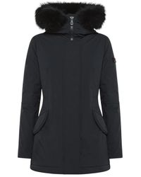Peuterey - Jassen ,Zwart ,Nylon Zwarte Slim Jacket Met Bont Kraag - Lyst
