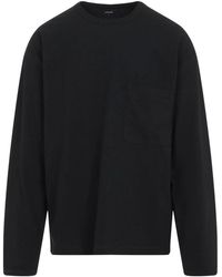 Lemaire - Tops ,Zwart ,Katoen Zwart Katoen-Linnen T-Shirt Stijlvol Ontwerp - Lyst