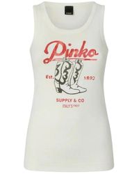 Pinko - Tops ,Wit ,Katoen Budrio Tank Top - Lyst