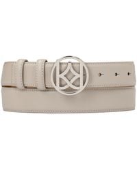 Kazar - Accessoires ,Grijs ,Leer Grijze Leren Riem Met Ronde Gesp - Lyst