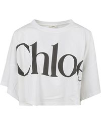 Chloé - Top bianco in cotone con logo - Lyst
