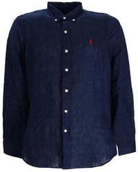 Polo Ralph Lauren - Blaues Leinenhemd Mit Knöpfen - Lyst
