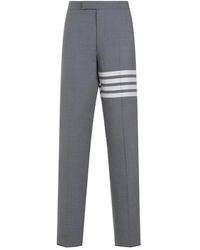 Thom Browne - Broeken ,Grijs ,Wol Wollen Broek Met Kenmerkende Strepen - Lyst