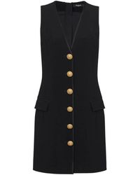 Balmain - V-Neck Buttoned Crepe Mini Dress - Lyst