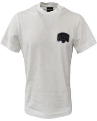 Emporio Armani - T-shirt bianca a manica corta in cotone con patch ricamato con logo a rilievo - xl - Lyst