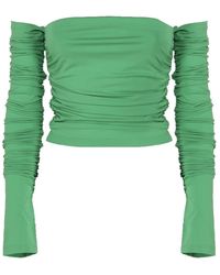 ANDAMANE - Overhemden ,Groen ,Groene Gedrapeerde Off Shoulder Top - Lyst
