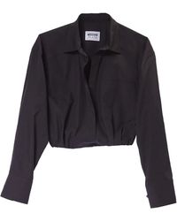 Moschino - Overhemden ,Zwart ,Katoen Zwarte Cropped Shirt Met Haaksluiting - Lyst