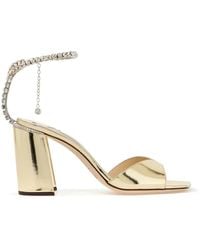 Jimmy Choo - Sandalias De Cuero Metálico Con Cristales, Mujer, Talla - Lyst