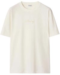 Burberry - Tops ,Wit ,Katoen Check Label Cotton T-Shirt - Lyst