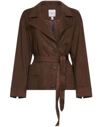 Urbancode - Jassen ,Bruin ,Suède Boxy Blazer Van Imitatiesuède Met Ceintuur - Lyst