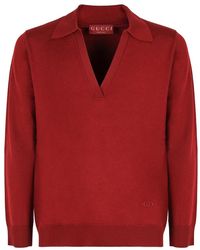 Gucci - Gerippter Woll V-Ausschnitt Pullover - Lyst