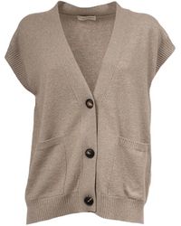 Le Tricot Perugia - Truien & Vesten ,Bruin ,Wol Gebreid Cardigan Met Knopen - Lyst