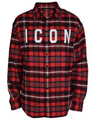 DSquared² - Overhemden ,Rood ,Katoen Geruit Overhemd - Lyst