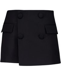 Balmain - Korte Broeken ,Zwart ,Wol Korte Wollen Broek Met Knopen En 4 Zakken - Lyst