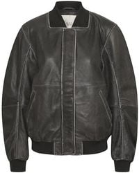 My Essential Wardrobe - Jassen ,Grijs ,Retro Wash Leren Bomberjack - Lyst