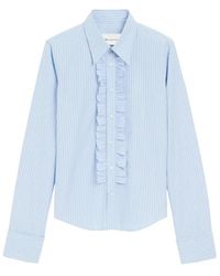 Ami Paris - Overhemden ,Blauw ,Gestreepte Blouse Met Ruches - Lyst