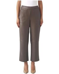 Max Mara - Broeken ,Bruin ,Leer Imitatieleren Broek Met Elastische Tailleband - Lyst