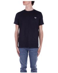 Fred Perry - Blauw T-Shirt Met Logo Aan De Voorkant - Lyst