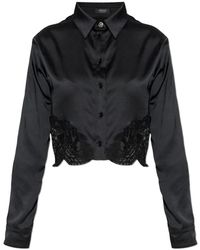 Versace - Lace-Trim Satin Crop Shirt - Lyst