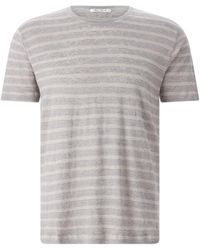 STEFAN BRANDT - Tops ,Grijs ,Linnen Gestreept T-Shirt - Lyst