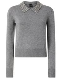 Pinko - Truien & Vesten ,Grijs ,Wol Trui Met Kraag En Strass - Lyst