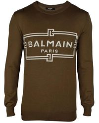 Balmain - Khaki wollpullover mit weißem logo - Lyst