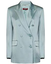 Max Mara - Jassen ,Blauw ,Aqua Groen Dubbel-Borst Jas Met Zakken - Lyst