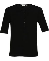 BITE STUDIOS - Henley Neck Short Sleeve Fine Knit Straight Hem - Lyst