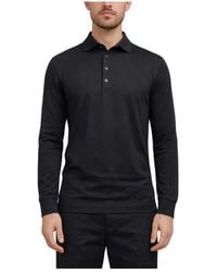 Gran Sasso - Tops ,Zwart ,Katoen Lange Mouw Crêpe Katoenen Polo - Lyst