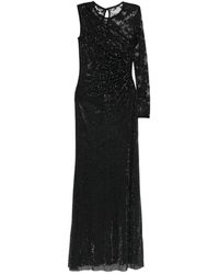 Self-Portrait - Kleedjes ,Zwart ,Polyester Maxi-Jurk Met Strass En Kanten Mouwen - Lyst
