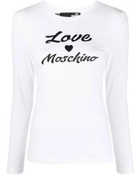 Love Moschino - T-shirt a maniche lunghe in cotone con stampa logo - Lyst