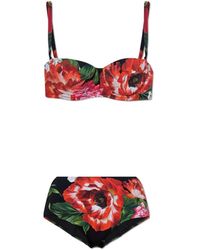 Dolce & Gabbana - Badmode ,Rood ,Tweed Tweedelig Badpak Met Bloemenmotief - Lyst