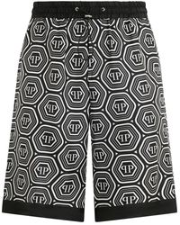 Philipp Plein - Korte Broeken ,Zwart ,Silk Drawstring Shorts Monogram 70's - Lyst