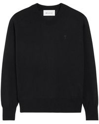 Ami Paris - Hoodies & Sweatvesten ,Zwart ,Quota Sweater Met Ronde Hals En Contrasterend Ami De Coeur - Lyst