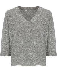 Kangra - Truien & Vesten ,Grijs ,Pailletten Trui Met V-Hals En Pailletten - Lyst