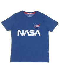 Alpha Industries - Reflecterend Nasa Logo Blauw T-Shirt - Lyst