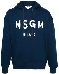 MSGM - Blaue sweatshirt mit logo-print - Lyst